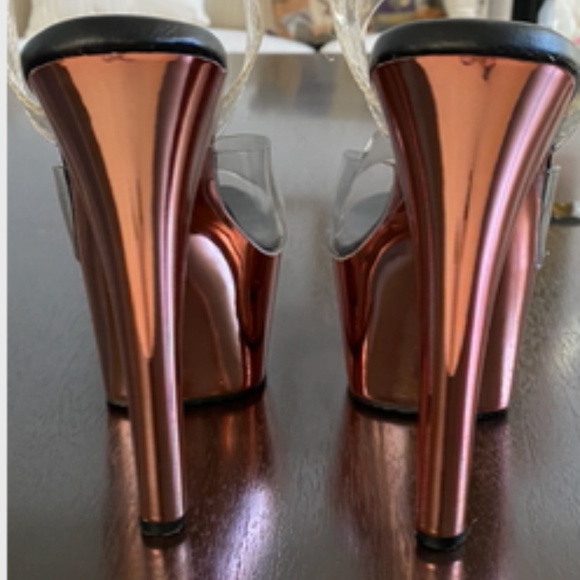 Pleaser Stilettos | Rose Gold + Clear - Picture 7 of 15